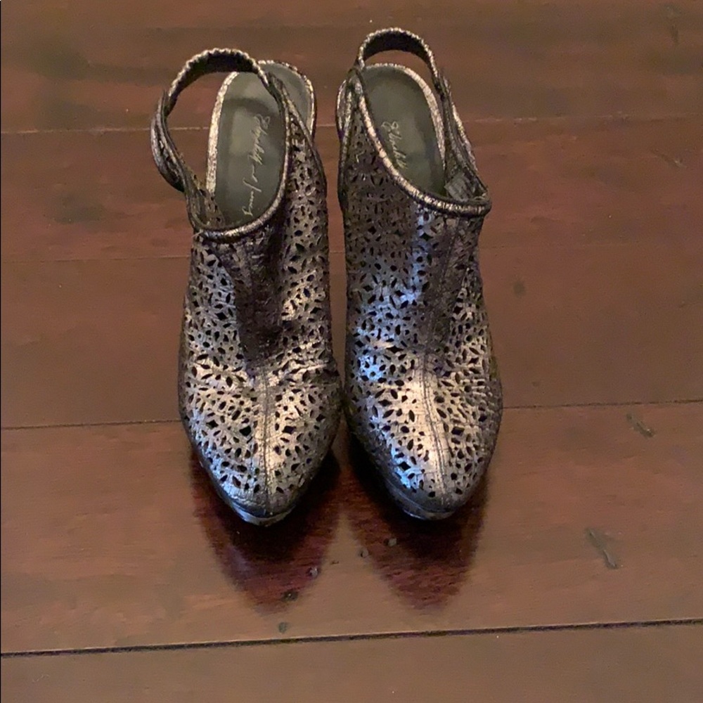 Elizabeth and James silver high-heeled booties
